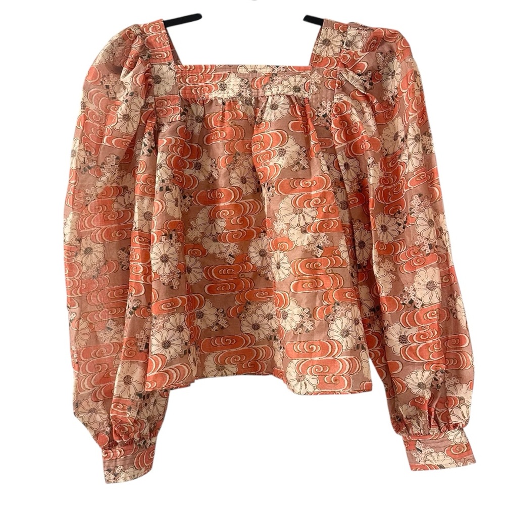 NWT NEW Ulla Johnson Doris Petunia Floral Print Women's Top - Orange Cream